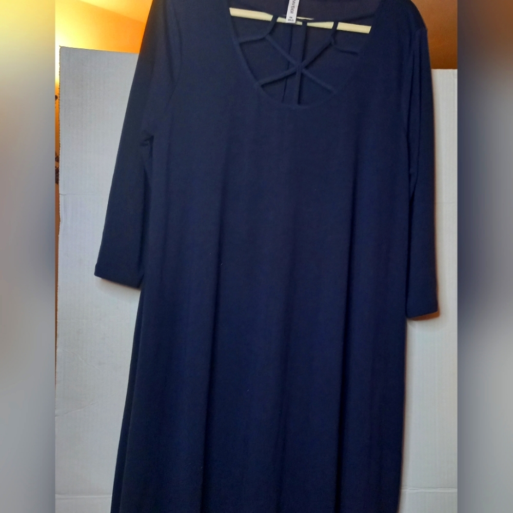 Zenana Premium brand Tunic Dress with Lattice Neckline Plus size 2x Color: Navy